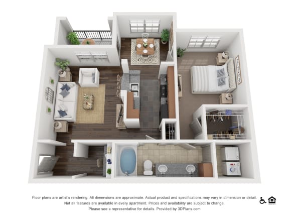 One Bed One Bath A4 Floor Plan at Villas at Stone Oak Ranch, Texas, 78727 at Villas at Stone Oak Ranch, Austin