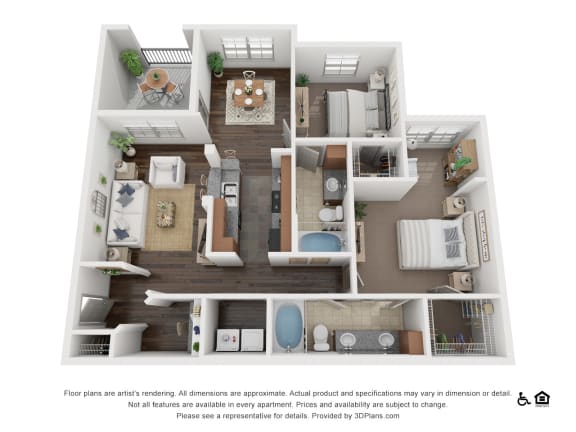 One Bed One Bath B2 Floor Plan at Villas at Stone Oak Ranch, Texas, 78727 at Villas at Stone Oak Ranch, Austin, TX
