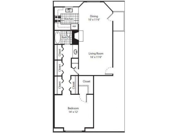 Floor Plan  One bedroom one bathroom at Laurel Grove Apartment Homes, Orange Park, FL