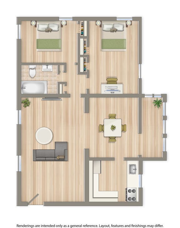 2629 39th street 2 bedroom floor plan rendering