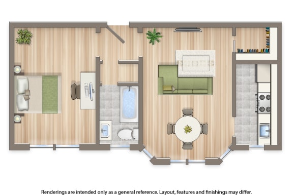 the calverton apartments one bedroom floor plan