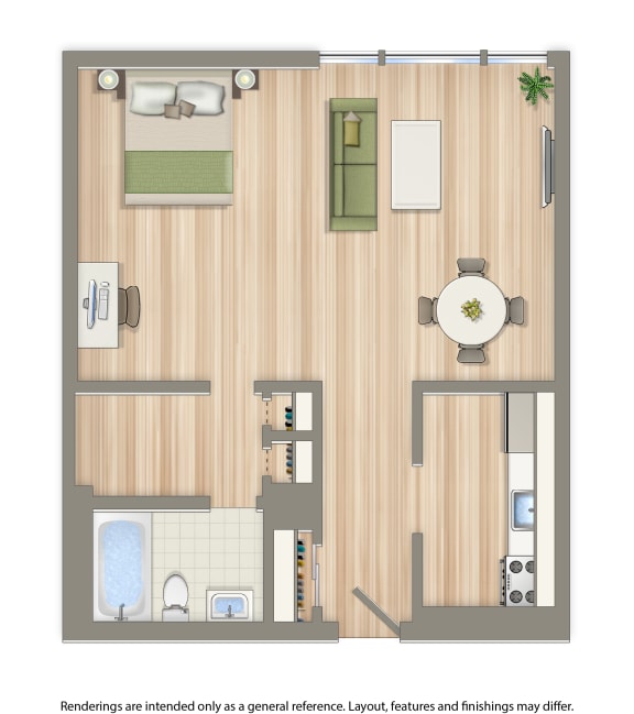 clarence house studio apartment floor plan rendering