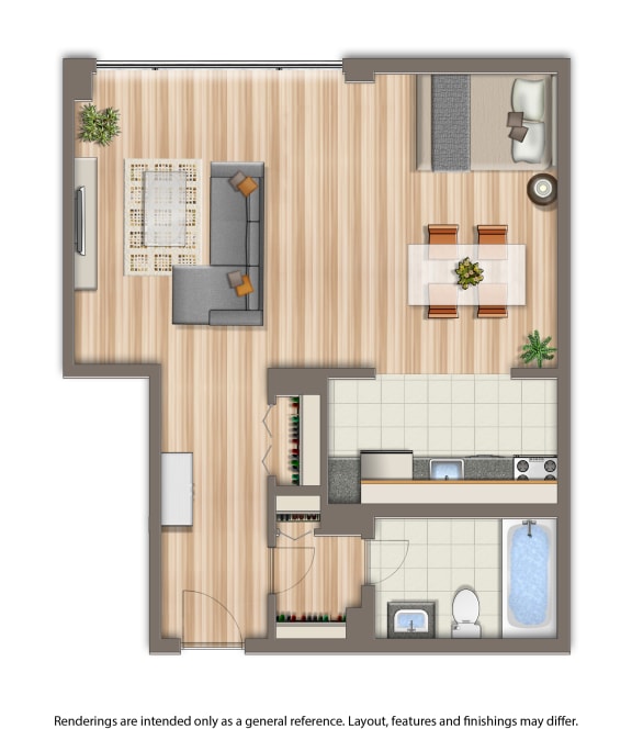 clarence house studio apartment floor plan rendering