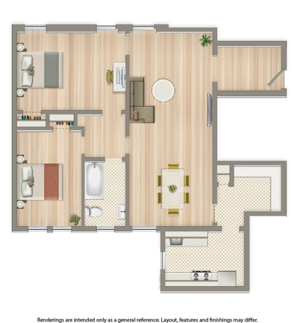 one bedroom floor plan at the cortland apartments in washington dc