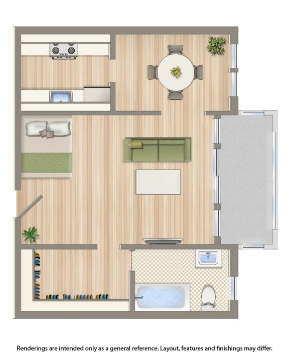 frontenac studio apartment floor plan rendering