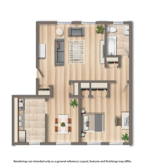 1 bedroom  1 bathroom 650 sqft 2d floor plan