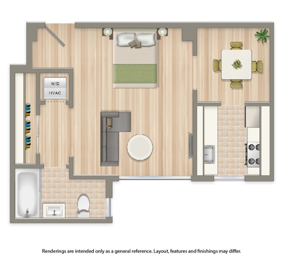 juniper courts studio apartment floor plan rendering