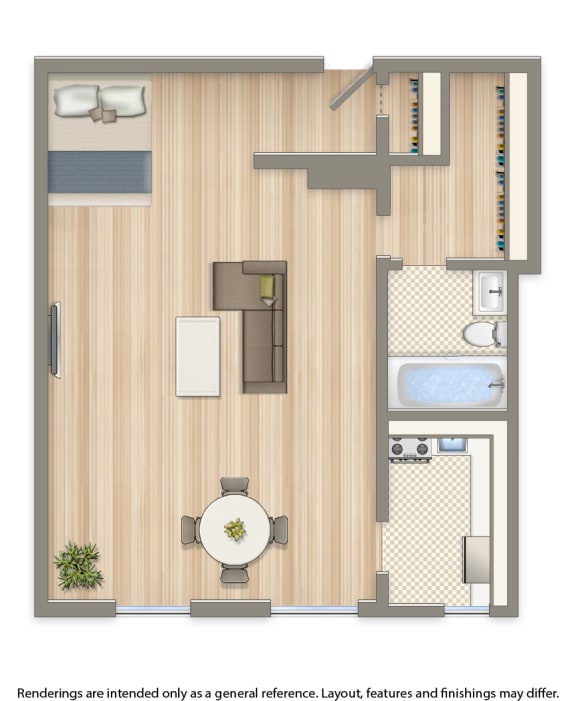 norwood studio apartment floor plan rendering