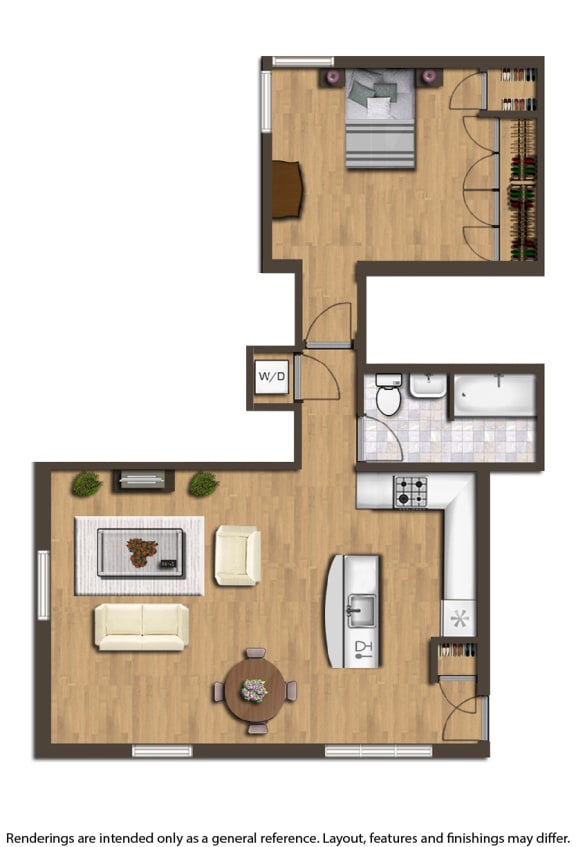 park vista one bedroom apartment floor plan rendering