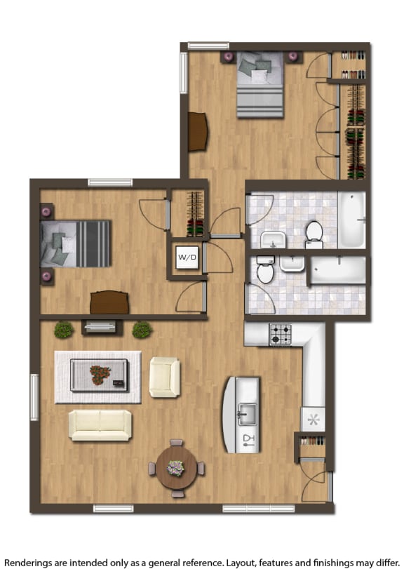 park vista two bedroom apartment floor plan rendering