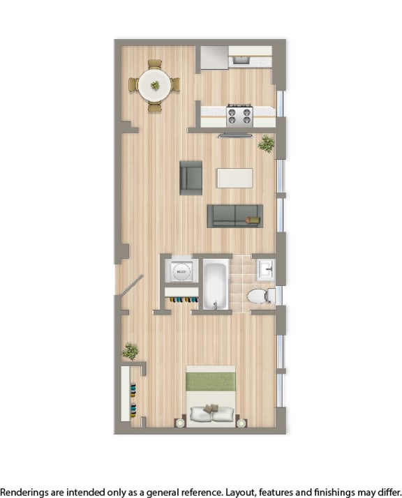 petworth station one bedroom apartment floor plan rendering