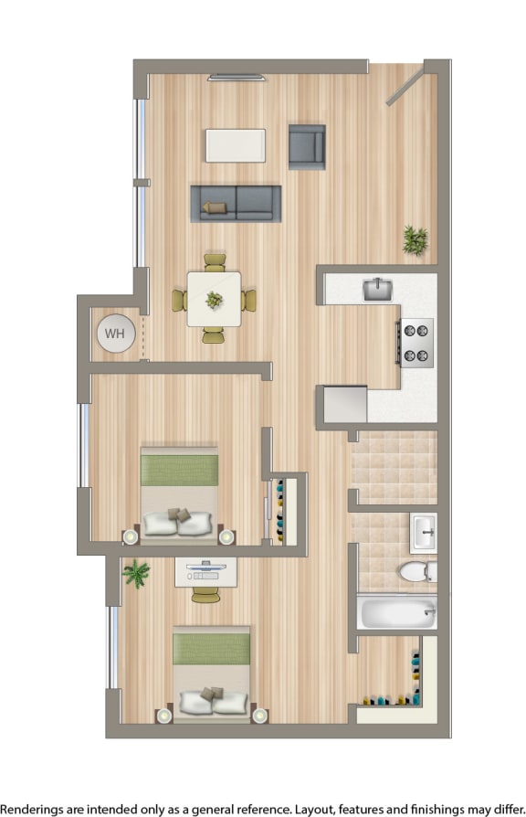 t street apartments two bedroom floor plan rendering