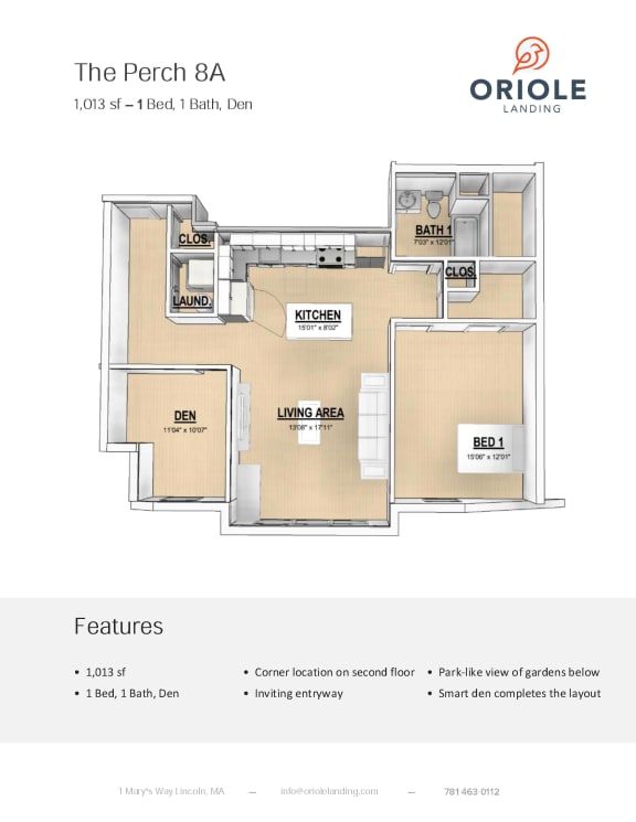 Floor Plan  1 bedroom 1 bathroom floor plan K at Oriole Landing, Lincoln, 01773