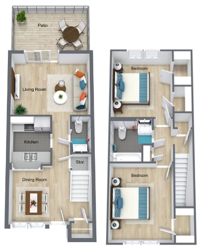 Floor Plan  apartments chesney woods two bed townhome