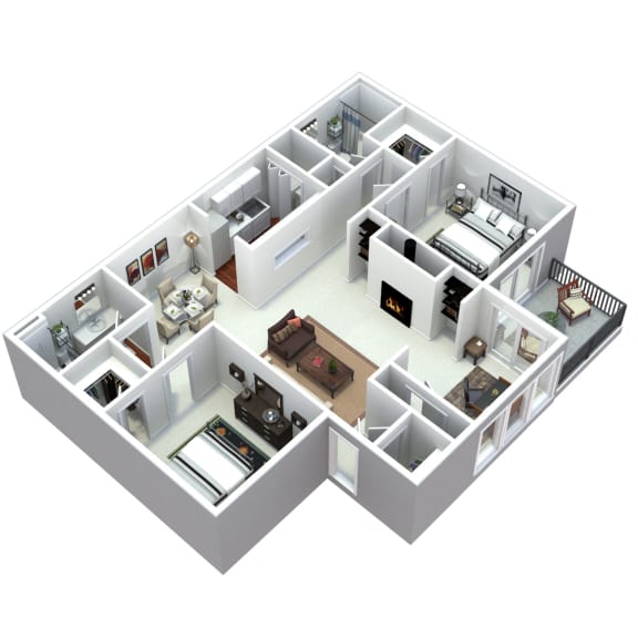 3-d 2 bedroom floor plan