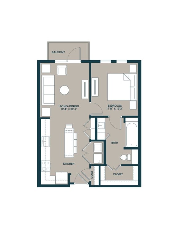 720 sf one bedroom floorplan