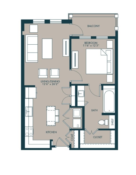 750 sf one bedroom floor plan