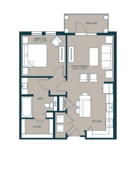 Floor Plan  810 sf one bedroom floor plan