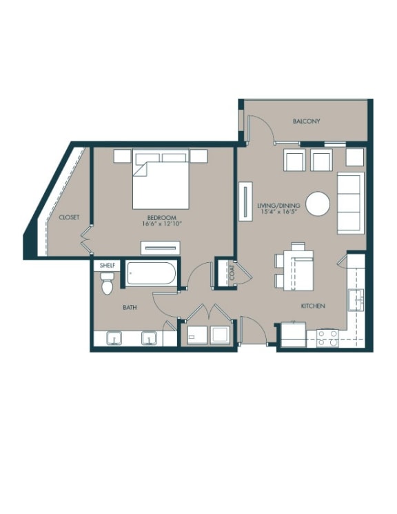 840 sf one bedroom floor plan