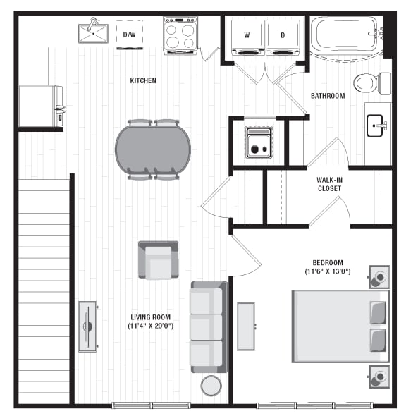 791 square foot 1 bedroom floor plan at Carmel Vista, McDonough, Georgia