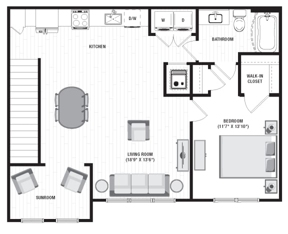 950 square foot 1 bedroom floor plan at Carmel Vista, Georgia