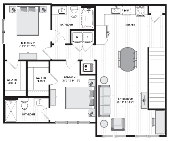 1220 square foot 2 bedroom floor plan at Carmel Vista, Georgia, 30253