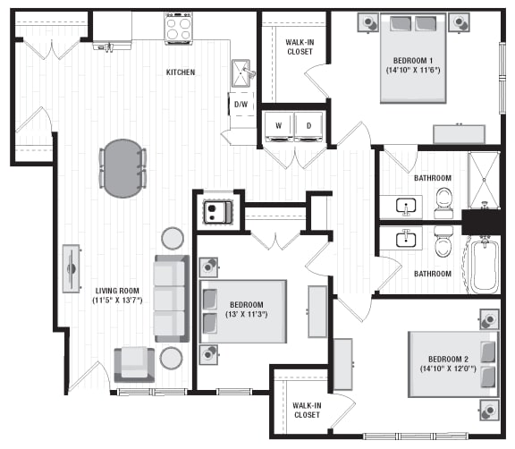 1336 square foot 3 bedroom floor plan at Carmel Vista, McDonough, 30253