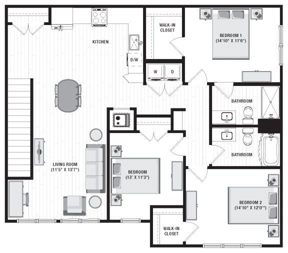 1451 square foot 3 bedroom floor plan at Carmel Vista, McDonough, GA