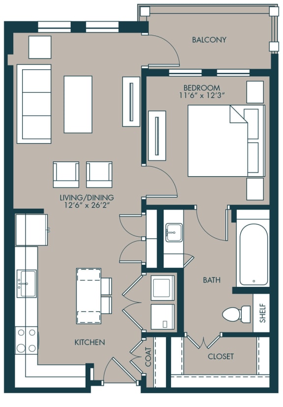 Floor Plan  1 bedroom floorplan with 750 square feet