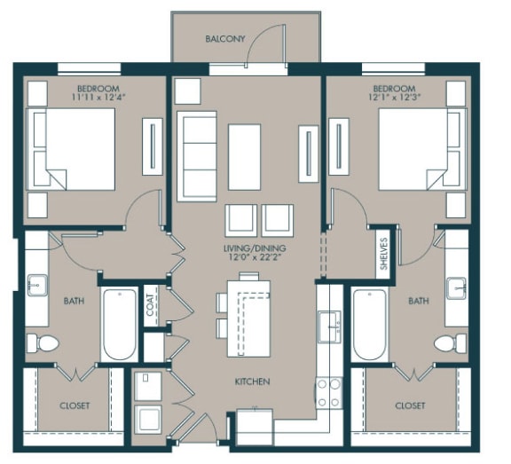 Floor Plan  2 bedroom floorplan with 1080 square feet