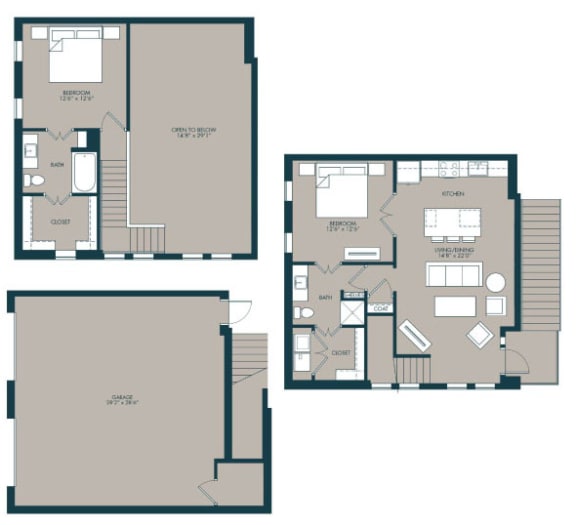 Floor Plan  2 bedroom townhome floorplan with 1196 square feet