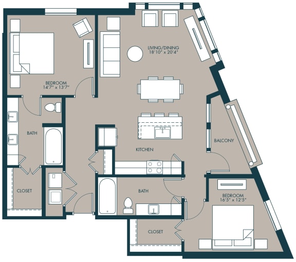 Floor Plan  2 bedroom floorplan with 1272 square feet
