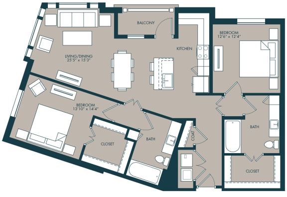 Floor Plan  2 bedroom floorplan with 1330 square feet