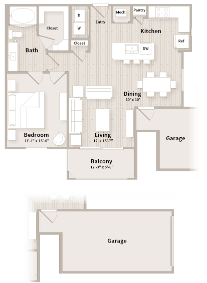 Floor Plan  A4 floorplan which is a 1 bedroom, 1 bath apartment