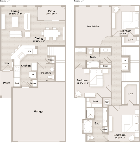 C3 floorplan which is a 3 bedroom, 2 1/2 bath townhome