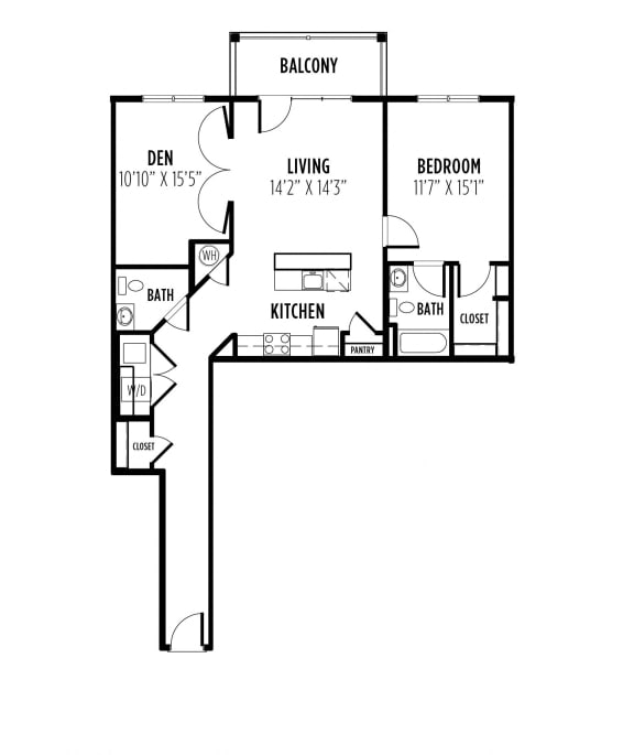 Floor Plan  floor plan of a 1 bedroom 1 bath apartment with a den