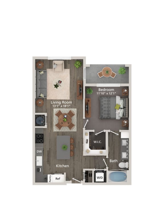 A2 1 bed 1 bath Floorplan  at Allure on the Parkway, Lake Mary, 32746