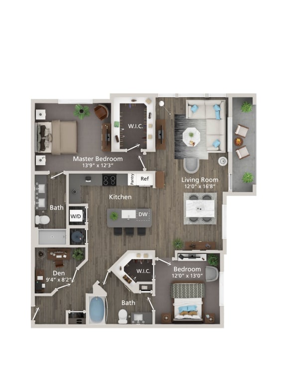 A3 1 bed 1 bath  Floorplan  at Allure on the Parkway, Lake Mary, 32746