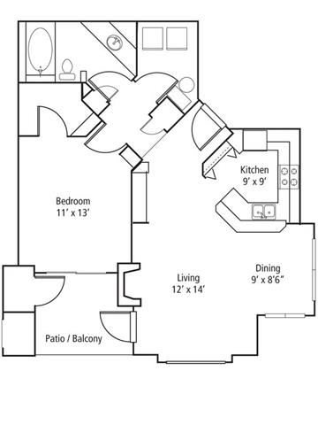 1 bedroom 1 bathroom Juniper Floor Plan at The Bluffs at Highlands Ranch, Highlands Ranch, 80129