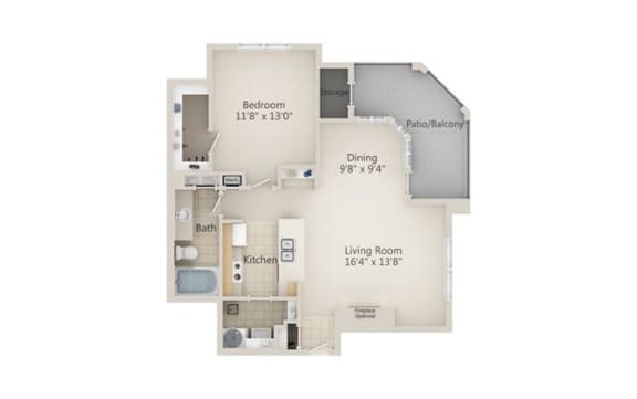 1 bedroom 1 bathroom Barcelona Floor Plan at Centerview at Crossroads, Raleigh, 27609