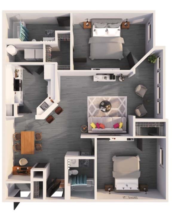 1175 Square-Feet The Emerald Isle Floor Plan at Summermill at Falls River Apartments