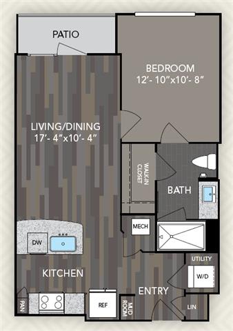 1 bed 1 bath A1 Floor Plan at The Alden at Cedar Park, Cedar Park, 78613