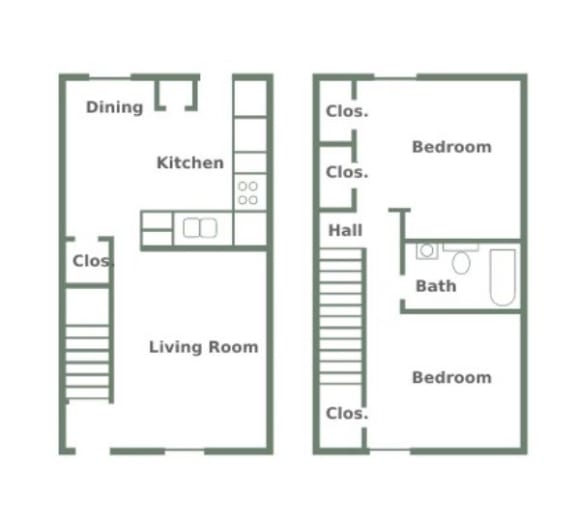 Floor Plan  Floor Plan for 2 Bedroom 1 Bath Townhome