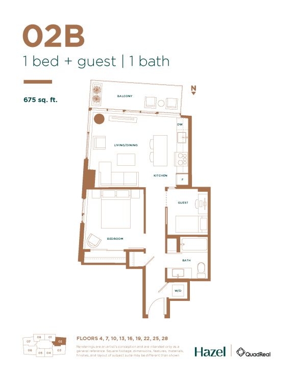 One Bedroom with Guest Floor Plan