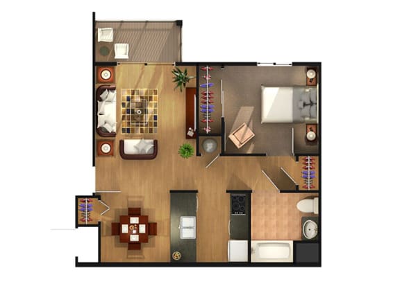 Classic One Bedroom Floor Plan at Van Horne Estates Apartments, Texas