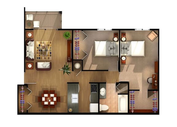 Dynamic Two Bedroom Floor Plan at Van Horne Estates Apartments, Texas, 79934