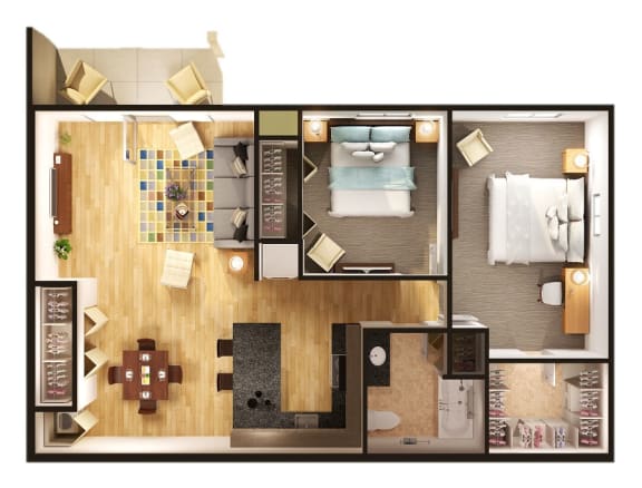 Two Bedroom One Bathroom Floorplan at Gray Estates Apartments, MRD Conventional, St. Clair, 48079