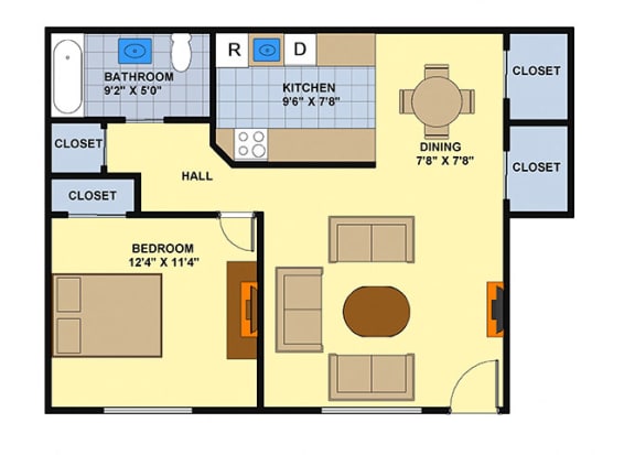 1 Bedroom 1 Bathroom Floor Plan at Brookwood at Ridge, Ridge, 11961
