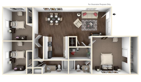 Beverly Palms - 3 Bedroom 2 Bathroom AFloor plan Beverly Palms - 3 Bedroom 2 Bathroom AFloor plan at The Life at Beverly Palms, Pasadena, TX