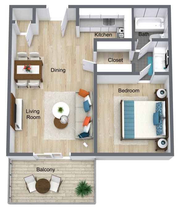 Floor Plan  1 Bedroom | 1 Bathroom A at The Life at Edgewater Landing, Columbus